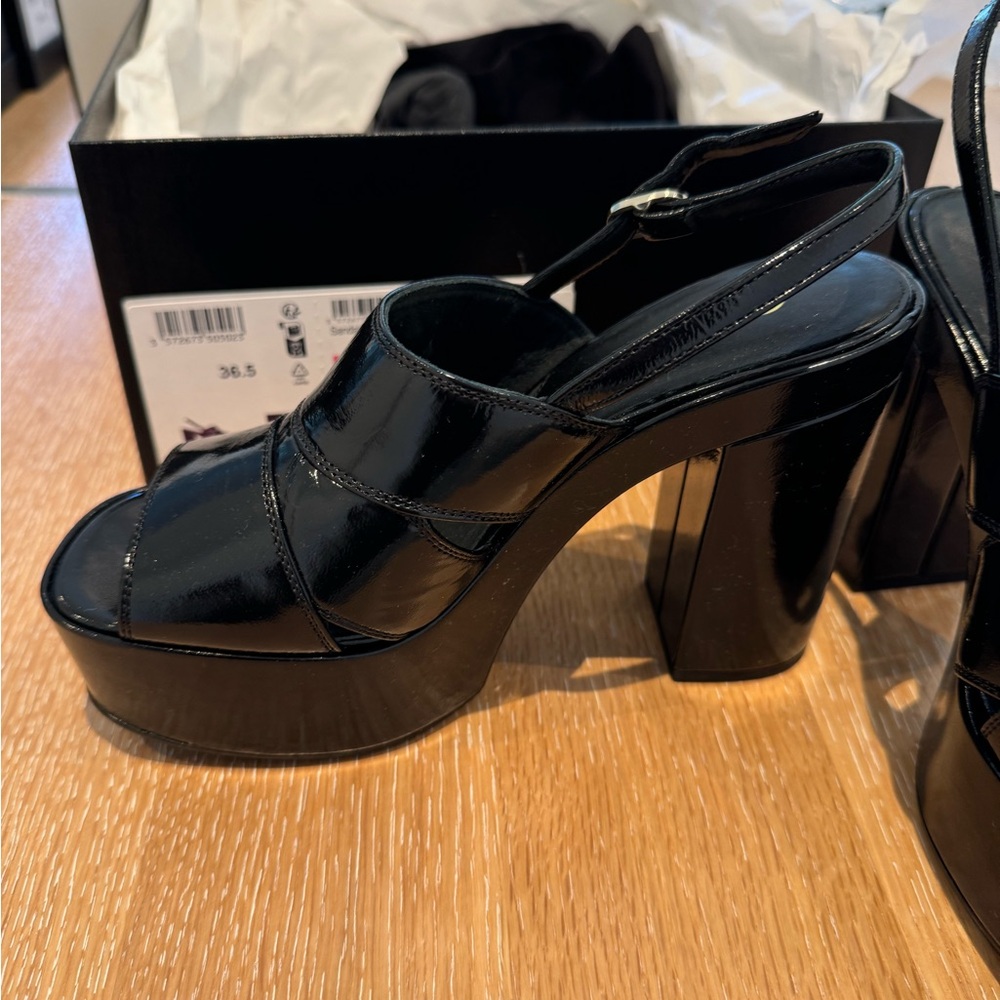 Chanel black lamb skin platform sandal size 36.5
